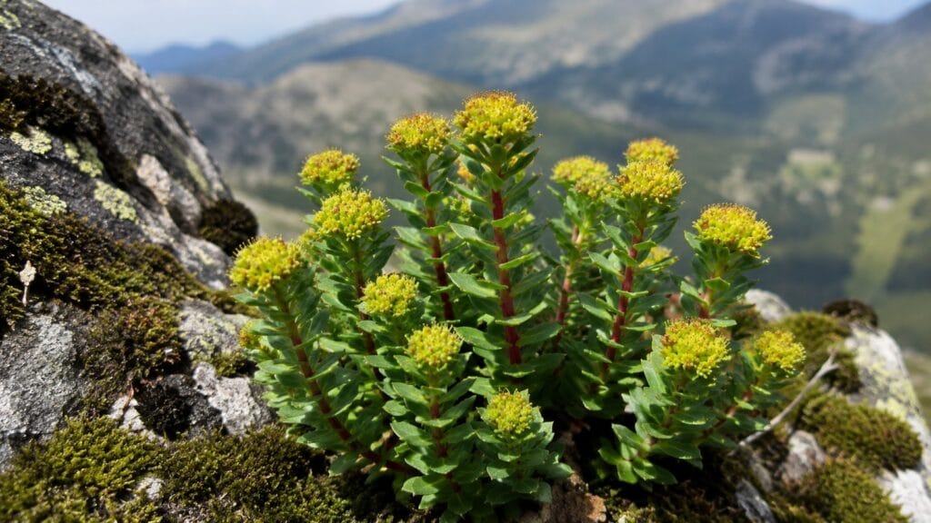 Roślina różeńca górskiego (Rhodiola rosea) rosnąca w górach