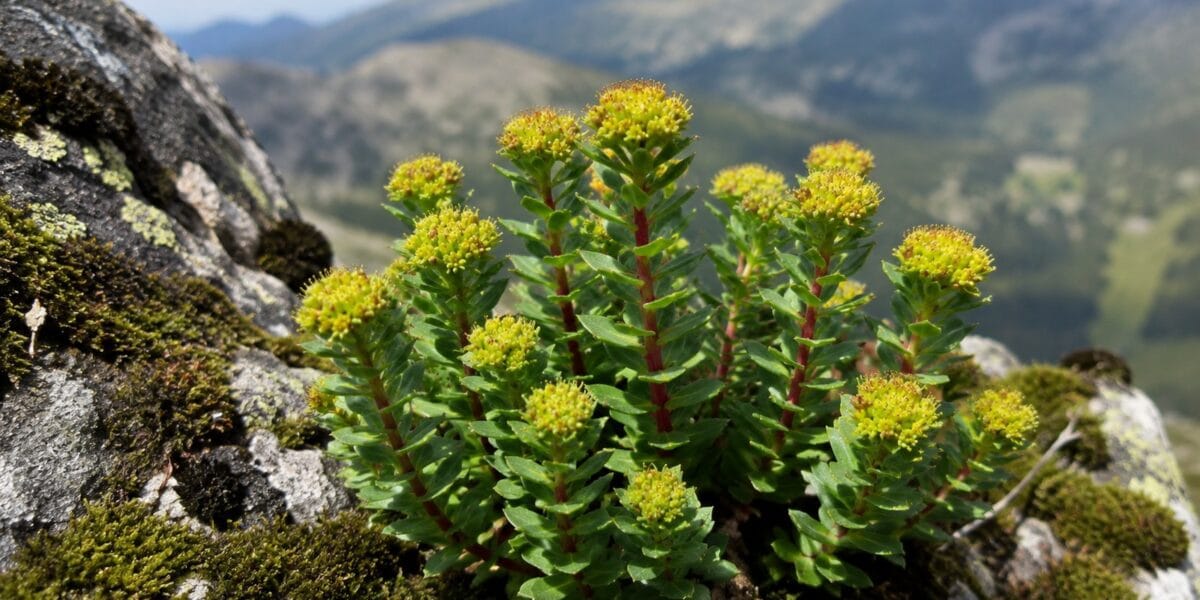 Roślina różeńca górskiego (Rhodiola rosea) rosnąca w górach